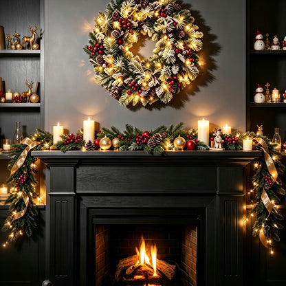 9FT Artificial Christmas Garland with Warm White LED Lights