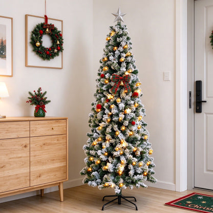 Pre-Lit Slim Flocked Artificial Christmas Tree (Free Shipping)