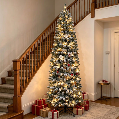 Pre-Lit Slim Flocked Artificial Christmas Tree (Free Shipping)