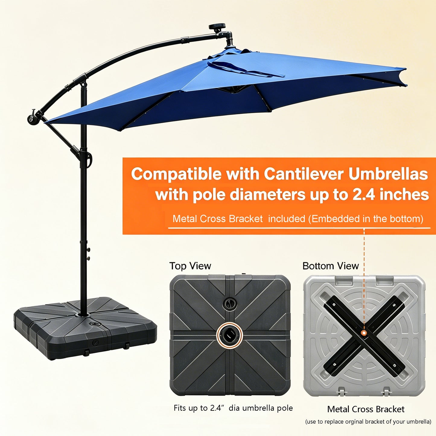 170 lbs Fillable Wheeled Cantilever Umbrella Base