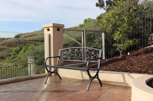 Steel Garden Bench with Ornate Design