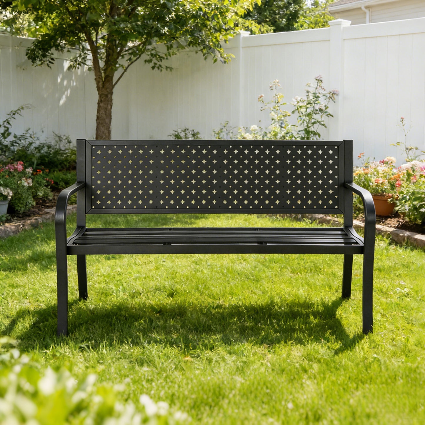 50 ft Patio Metal Garden Bench, Park Bench