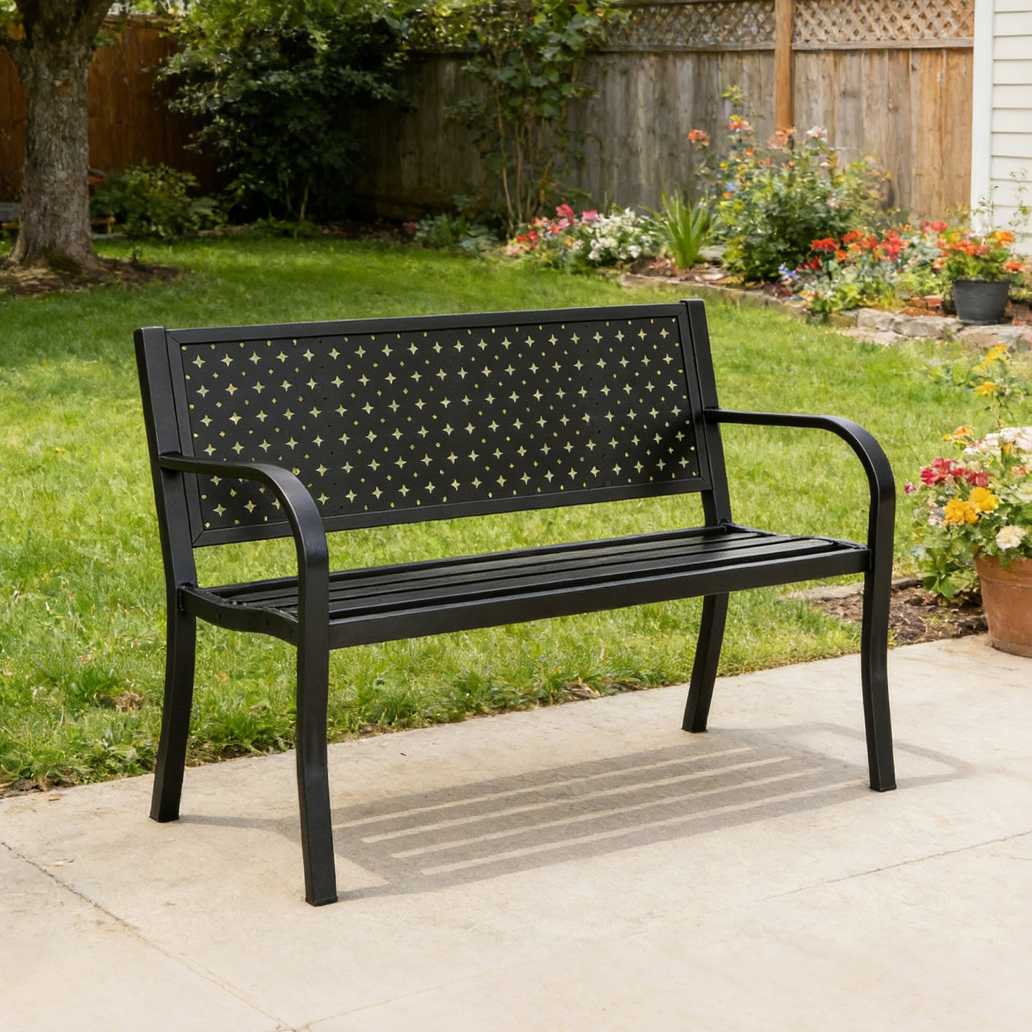 50 ft Patio Metal Garden Bench, Park Bench