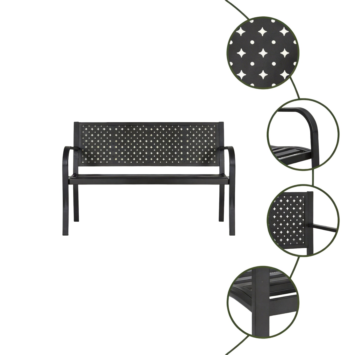 50 ft Patio Metal Garden Bench, Park Bench