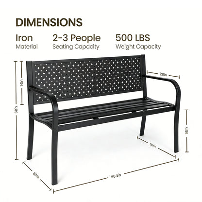 50 ft Patio Metal Garden Bench, Park Bench