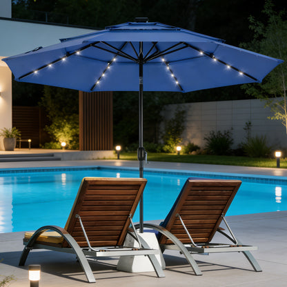 9.5 Ft 3-Tier Patio Umbrella w Solar Lights