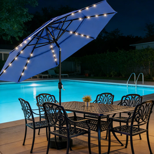 9.5 Ft 3-Tier Patio Umbrella w Solar Lights