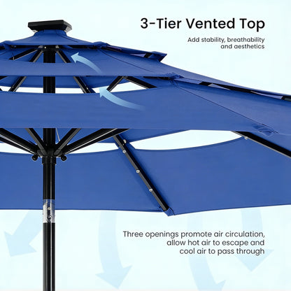 9.5 Ft 3-Tier Patio Umbrella w Solar Lights
