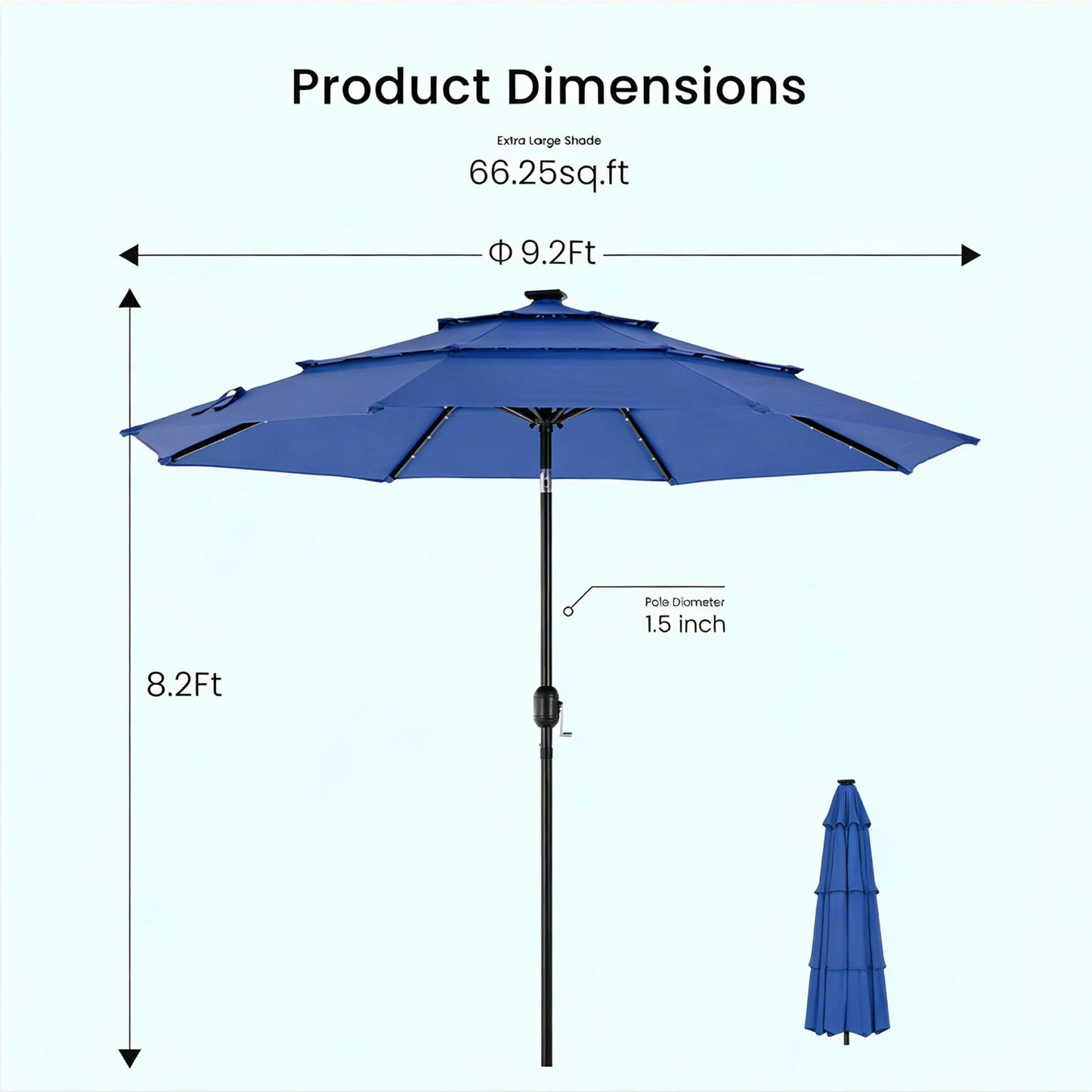 9.5 Ft 3-Tier Patio Umbrella w Solar Lights