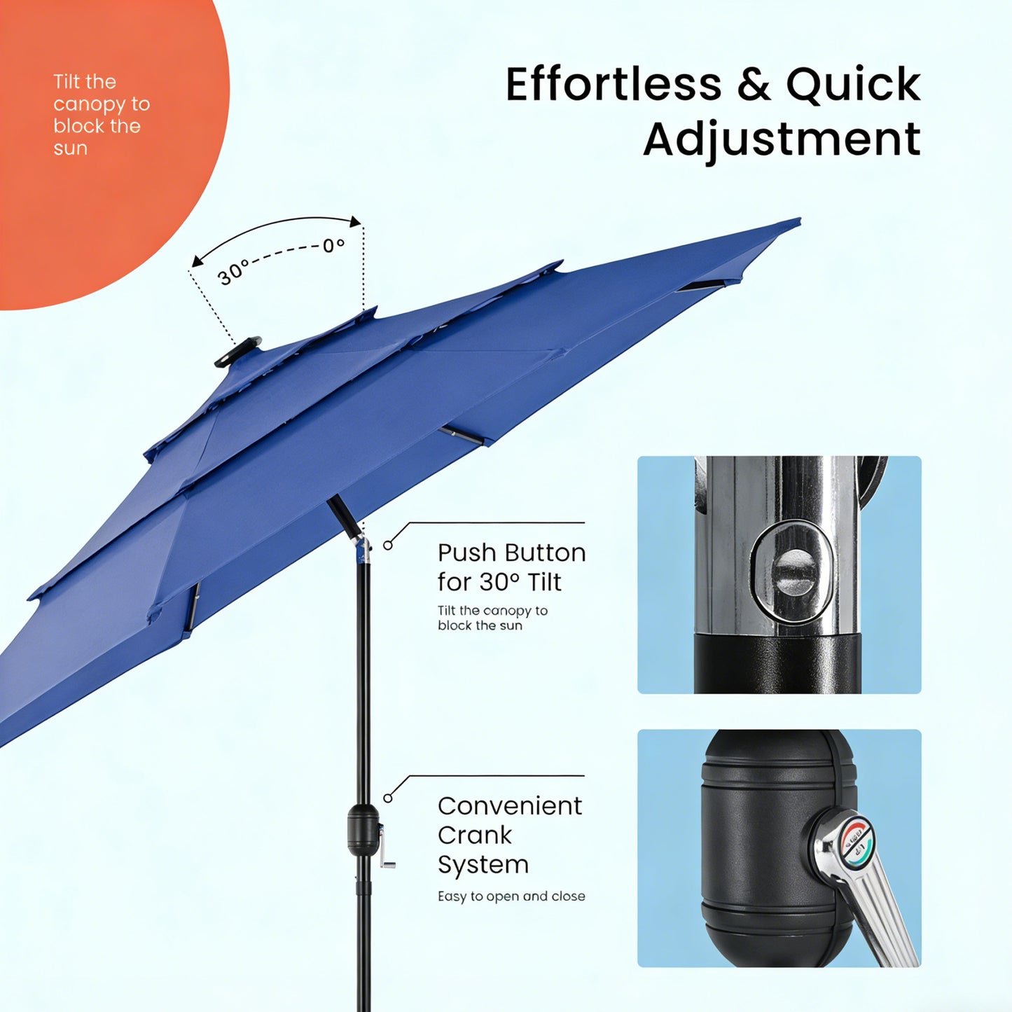 9.5 Ft 3-Tier Patio Umbrella w Solar Lights