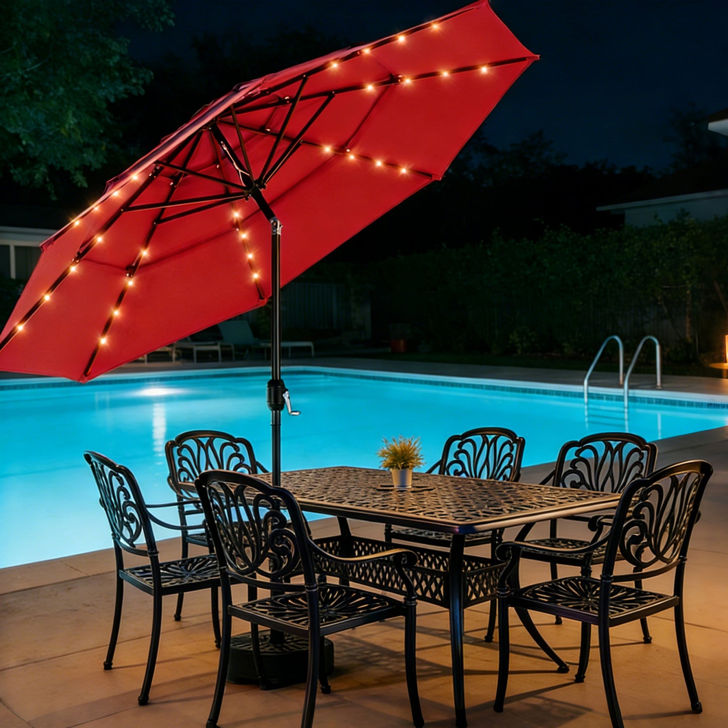9.5 Ft 3-Tier Patio Umbrella w Solar Lights