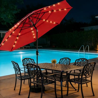9.5 Ft 3-Tier Patio Umbrella w Solar Lights