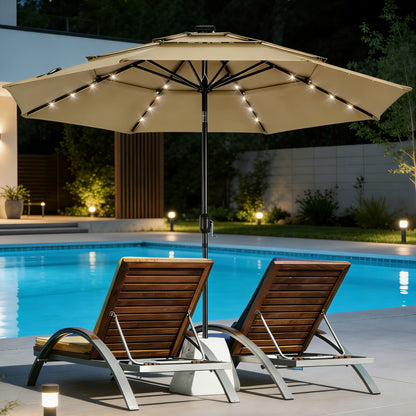9.5 Ft 3-Tier Patio Umbrella w Solar Lights