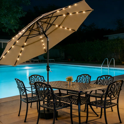 9.5 Ft 3-Tier Patio Umbrella w Solar Lights