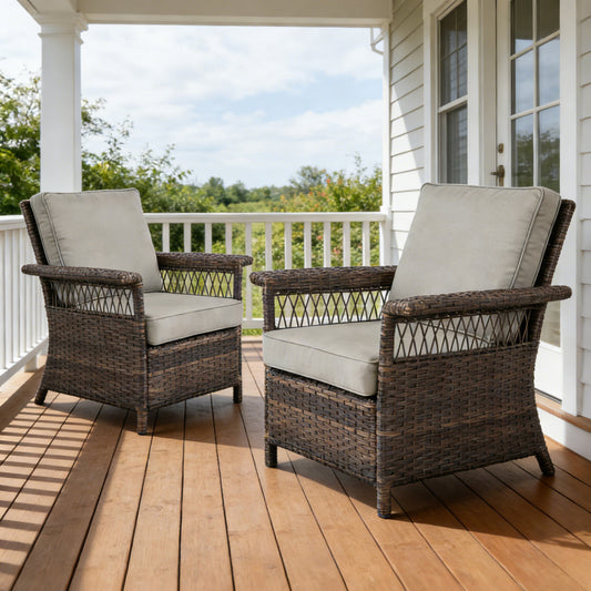 Outdoor Wicker Conversation Chairs, Set of 2