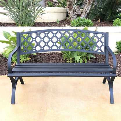 Steel Garden Bench with Lattice Design